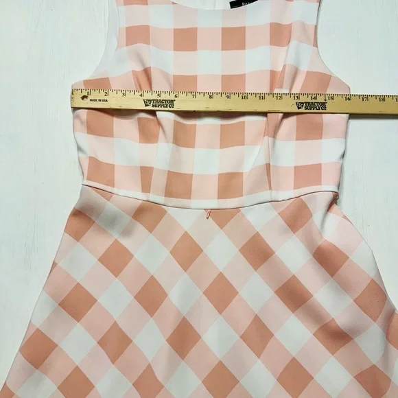 R&K Size 8P Pink Gingham Fit & Flare Dress Sleeveless Midi Checkered - Picture 3 of 8